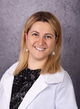 blonde lady with white lab coat